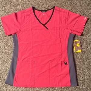 Carhartt Women's Red and Gray Short Sleeve Top